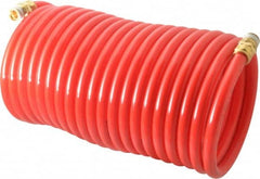 PRO-SOURCE - 3/8" ID, 3/8 Thread, 25' Long, Red Nylon Coiled & Self Storing Hose - 310 Max psi, Male Swivel x Male Swivel - Exact Tooling