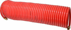 PRO-SOURCE - 3/8" ID, 3/8 Thread, 50' Long, Red Nylon Coiled & Self Storing Hose - 310 Max psi, Male Swivel x Male Swivel - Exact Tooling