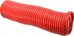 PRO-SOURCE - 3/8" ID, 3/8 Thread, 50' Long, Red Nylon Coiled & Self Storing Hose - 225 Max psi, Male Swivel x Male Swivel - Exact Tooling