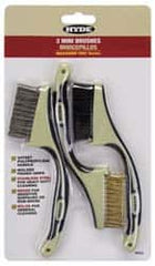 Hyde Tools - 3 Piece Brass, Nylon & Stainless Hand Brush Set - 6-1/2" Brush Length, 0.1mm Trim Length - Exact Tooling