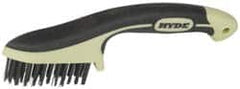 Hyde Tools - 1-1/8 Inch Trim Length Steel Scratch Brush - 3-1/4" Brush Length, 8-3/4" OAL, 1-1/8" Trim Length, Plastic with Rubber Overmold Ergonomic Handle - Exact Tooling