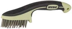 Hyde Tools - 1-1/8 Inch Trim Length Stainless Steel Scratch Brush - 3-1/4" Brush Length, 8-3/4" OAL, 1-1/8" Trim Length, Plastic with Rubber Overmold Ergonomic Handle - Exact Tooling
