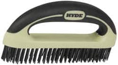 Hyde Tools - 1-1/8 Inch Trim Length Steel Scratch Brush - 8" Brush Length, 8" OAL, 1-1/8" Trim Length, Plastic with Rubber Overmold Ergonomic Handle - Exact Tooling
