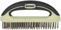 Hyde Tools - 1-1/8 Inch Trim Length Stainless Steel Scratch Brush - 8" Brush Length, 8" OAL, 1-1/8" Trim Length, Plastic with Rubber Overmold Ergonomic Handle - Exact Tooling
