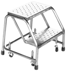 Ballymore - 28-1/2" 3 Step Ladder - Rolling Safety Ladder, 450 Lb Capacity, 28-1/2" Platform Height, 20" Base Width x 25" Base Depth, Perforated Tread - Exact Tooling