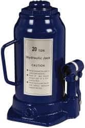 Value Collection - 20 Ton Capacity Side Pump Bottle Jack - 9-1/2" to 18-5/8" High, 6" Piston Stroke, 3-1/8" Screw Length, 1-1/2" Screw Diam, 2.2" Plunger Diam, 6-1/4" Long x 5-7/8" Wide Base - Exact Tooling