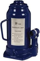 Value Collection - 20 Ton Capacity Side Pump Bottle Jack - 9-1/2" to 18-5/8" High, 6" Piston Stroke, 3-1/8" Screw Length, 1-1/2" Screw Diam, 2.2" Plunger Diam, 6-1/4" Long x 5-7/8" Wide Base - Exact Tooling
