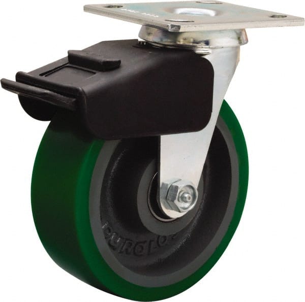 Hamilton - 6" Diam x 2" Wide x 7-1/2" OAH Top Plate Mount Swivel Caster - Polyurethane Mold onto Cast Iron Center, 850 Lb Capacity, Precision Ball Bearing, 4 x 4-1/2" Plate - Exact Tooling