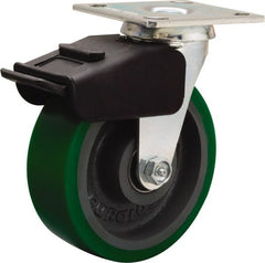 Hamilton - 6" Diam x 2" Wide x 7-1/2" OAH Top Plate Mount Swivel Caster - Polyurethane Mold onto Cast Iron Center, 850 Lb Capacity, Precision Ball Bearing, 4 x 4-1/2" Plate - Exact Tooling