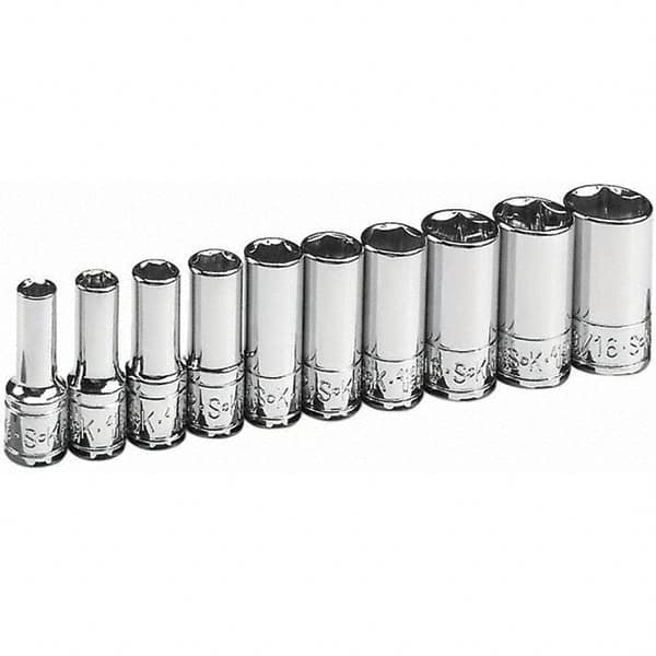 SK - 1/4" Drive Semi-Deep Socket Set - 3/16 to 9/16", Inch Measurement Standard - Exact Tooling