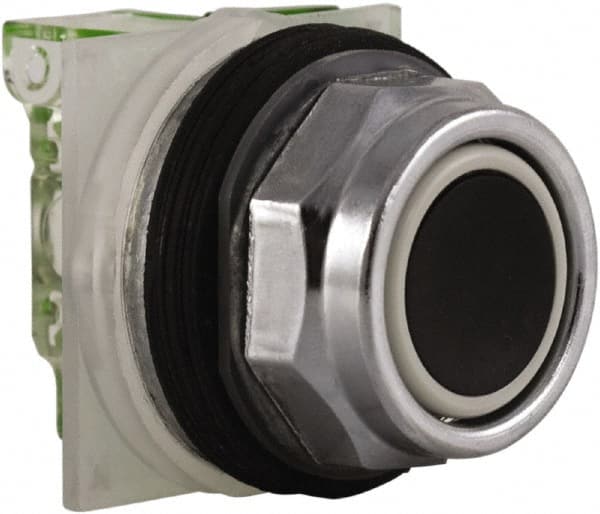 Schneider Electric - 30mm Mount Hole, Flush, Pushbutton Switch with Contact Block - Octagon, Black Pushbutton, Momentary (MO) - Exact Tooling
