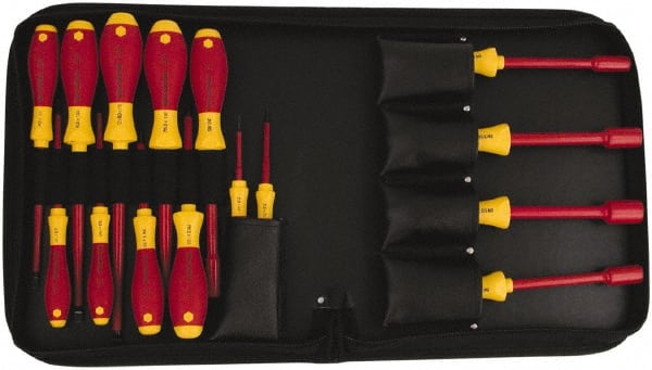 Wiha - 15 Piece 1/4 to 1/2" Insulated Nutdriver Set - Cushion Grip Handle - Exact Tooling