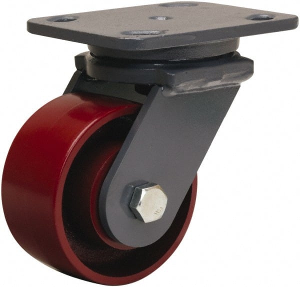 Hamilton - 4" Diam x 2" Wide x 5-5/8" OAH Top Plate Mount Swivel Caster - Cast Iron, 1,000 Lb Capacity, Precision Ball Bearing, 4 x 5" Plate - Exact Tooling