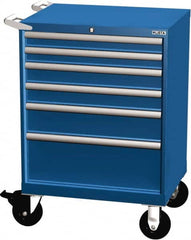 LISTA - 6 Drawer 165 Lb Capacity Steel Tool Roller Cabinet - 28-1/4" Wide x 41-1/2" High x 21-1/2" Deep, Roller Bearing Drawer Slides, Blue - Exact Tooling