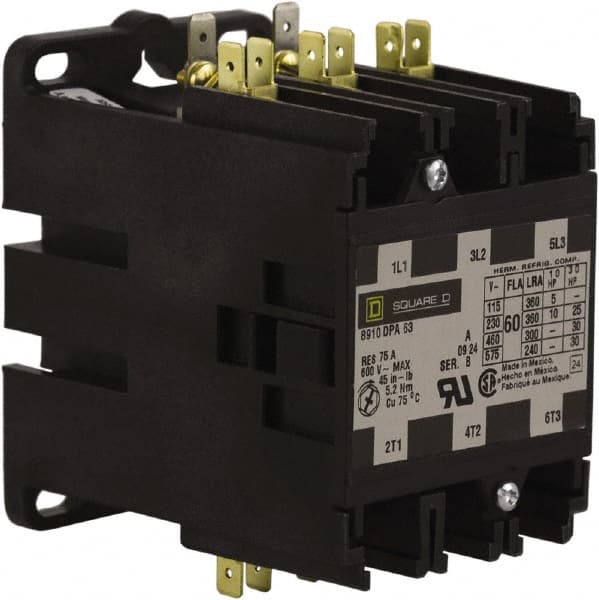 Square D - 3 Pole, 60 Amp Inductive Load, 440 Coil VAC at 50 Hz and 480 Coil VAC at 60 Hz, Definite Purpose Contactor - Exact Tooling