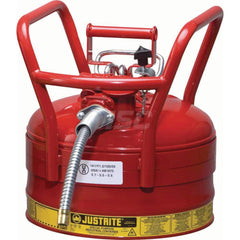 Justrite - Safety Dispensing Cans; Capacity: 2.5 Gal ; Material: Steel ; Color: Red ; Height (Decimal Inch): 12.700000 ; Diameter/Length (mm): 11.75 ; Approval Listing/Regulations: FM Approved; DOT; UN - Exact Tooling