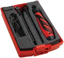 Shaviv - 10 Piece High Speed Steel Blade Hand Deburring Tool Set - D, E Blade Holder, D80C, D82C;E100, E111, E200, E300, E700 Blades, For Straight Edge, Hole Edge, Hole Inner Surface, Flat Surface, Slot/Keyway - Exact Tooling