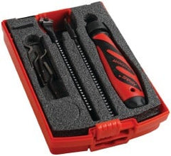 Shaviv - 10 Piece High Speed Steel Blade Hand Deburring Tool Set - D, E Blade Holder, D80C, D82C;E100, E111, E200, E300, E700 Blades, For Straight Edge, Hole Edge, Hole Inner Surface, Flat Surface, Slot/Keyway - Exact Tooling