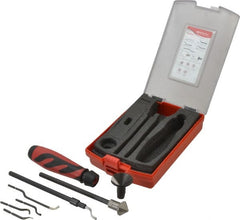Shaviv - 11 Piece High Speed Steel Blade Hand Deburring Tool Set - E, F Blade Holder, E100S, E111,E200, E300, E601;F20, F26X Blades, For Straight Edge, Hole Edge, Hole Inner Surface, Flat Surface, Slot/Keyway - Exact Tooling