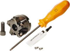 Kennametal - 2" Cut Diam, 3/4" Arbor Hole, 3.23mm Max Depth of Cut, 45° Indexable Chamfer & Angle Face Mill - 5 Inserts, HNGJ 0604... Insert, Right Hand Cut, 5 Flutes, Through Coolant, Series Dodeka Mini - Exact Tooling