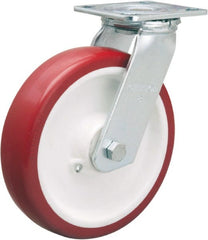 Hamilton - 8" Diam x 2" Wide x 9-1/2" OAH Top Plate Mount Swivel Caster - Polyurethane Mold on Polypropylene, 900 Lb Capacity, Straight Roller Bearing, 4 x 4-1/2" Plate - Exact Tooling