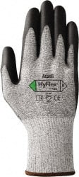 Ansell - Size XS (6), ANSI Cut Lvl 3, Puncture Lvl 4, Abrasion Lvl 4, Polyurethane Coated Dyneema/Fiber with Nylon/ Lycra/Glass Cut Resistant Gloves - 10" Long, Palm Coated, Knit Wrist, Black/Gray, Paired - Exact Tooling