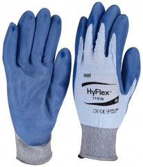 Ansell - Size L (9), ANSI Cut Lvl 2, Puncture Lvl 2, Abrasion Lvl 3, Polyurethane Coated Dyneema Diamond HPPE liner Cut Resistant Gloves - 12" Long, Palm Coated, Dyneema/Nylon & Spandex Lining, Knit Wrist, Blue, Paired - Exact Tooling