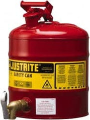 Justrite - 5 Gal Galvanized Steel Self-Closing, Self-Venting, Full-Length Flame Arrester with Bottom Faucet - 16-7/8" High x 11-3/4" Diam, Red with Yellow - Exact Tooling