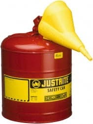 Justrite - 5 Gal 24-Gauge Coated Steel Body Self-Closing, Self-Venting, Full-Length Flame Arrester - 16-7/8" High x 11-3/4" Diam, Red with Yellow - Exact Tooling