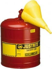 Justrite - 5 Gal 24-Gauge Coated Steel Body Self-Closing, Self-Venting, Full-Length Flame Arrester - 16-7/8" High x 11-3/4" Diam, Red with Yellow - Exact Tooling