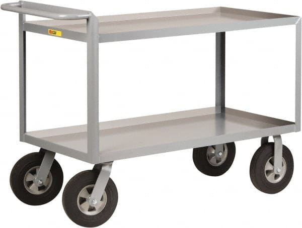 Little Giant - 1,500 Lb Capacity, 2 Shelf, Steel Shelf Truck - 36" Long x 24" Wide x 38-1/2" High, 10" Diam Solid Rubber Wheels - Exact Tooling