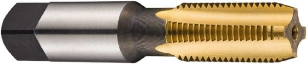 DORMER - 1/8-27 NPSF Thread, 4 Flute Standard Pipe Tap - 70mm OAL, 19mm Thread Length, TiN Finish, High Speed Steel - Exact Tooling