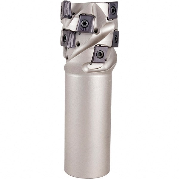 Iscar - 2" Cut Diam, 1.87" Max Depth of Cut, 1-1/2" Shank Diam, 5-1/4" OAL, Indexable Square Shoulder End Mill - T490 LN.T 1306 Inserts, Cylindrical Shank, 90° Lead Angle, Through Coolant, Series Helitang - Exact Tooling