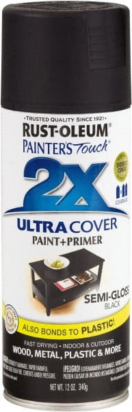 Rust-Oleum - Black, Semi Gloss, Enamel Spray Paint - 8 Sq Ft per Can, 12 oz Container, Use on Multipurpose - Exact Tooling