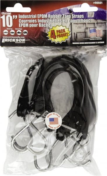 Erickson Manufacturing - Tarp Strap with S Hook - 10" OAL, Black - Exact Tooling