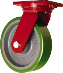 Hamilton - 10" Diam x 3" Wide x 12-1/2" OAH Top Plate Mount Swivel Caster - Polyurethane Mold onto Cast Iron Center, 3,000 Lb Capacity, Tapered Roller Bearing, 6-1/8 x 7-1/2" Plate - Exact Tooling