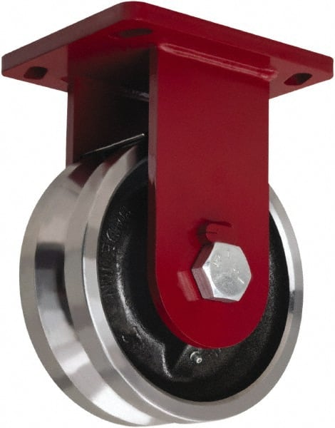 Hamilton - 8" Diam x 3" Wide, Iron Rigid Caster - 5,000 Lb Capacity, Top Plate Mount, 6-1/2" x 7-1/2" Plate, Straight Roller Bearing - Exact Tooling