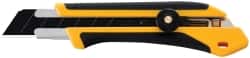 Olfa - Snap Utility Knife - 4.96" High Carbon Tool Steel Blade, Yellow & Black Elastomer & Fiber Reinforced Polymer Handle, 1 Blade Included - Exact Tooling