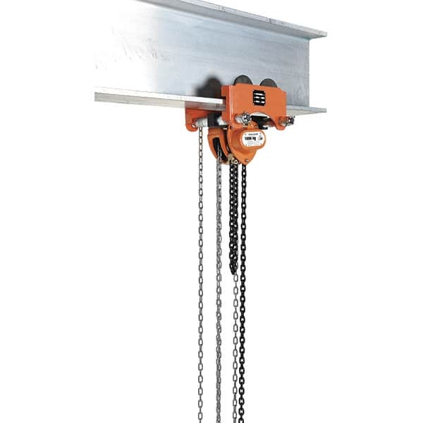 Vestil - 1 Ton Capacity Low Headroom Geared Trolley - 2-1/2" to 8" Flange Width - Exact Tooling