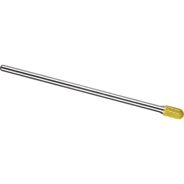 Made in USA - 1/2" Cut Diam, 0.2362" Shank Diam, Cylinder with Radius Head Single Cut Burr - Carbide, 25mm LOC, 175mm OAL - Exact Tooling