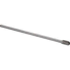 Made in USA - 9.5mm Cut Diam, 0.2362" Shank Diam, Cylinder with Radius Head Single Cut Burr - Carbide, 19mm LOC, 169mm OAL - Exact Tooling