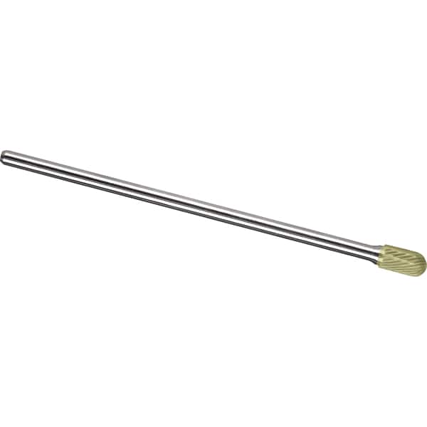 Made in USA - 9.5mm Cut Diam, 0.2362" Shank Diam, Cylinder with Radius Head Single Cut Burr - Carbide, 19mm LOC, 169mm OAL - Exact Tooling