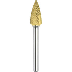 Made in USA - 1/2" Cut Diam, 0.2362" Shank Diam, Tree Head Double Cut Burr - Carbide, 19mm LOC, 64mm OAL - Exact Tooling