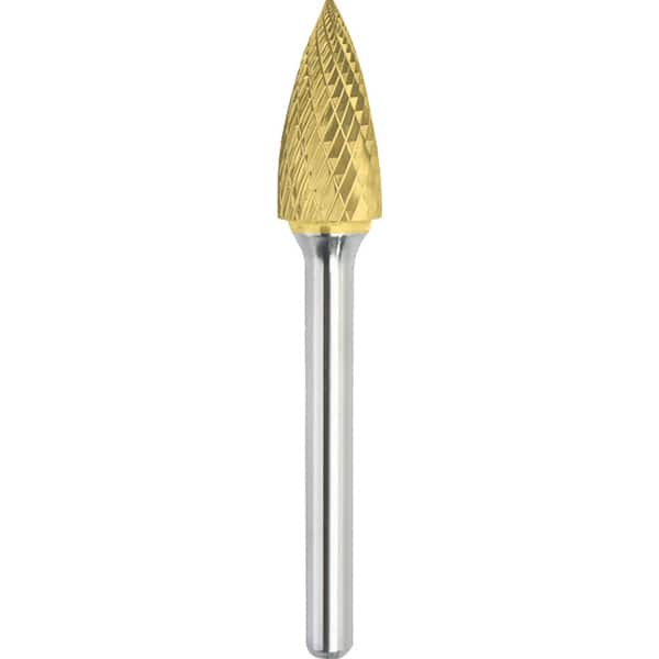 Made in USA - 5/16" Cut Diam, 1/4" Shank Diam, Tree Head Double Cut Burr - Carbide, 3/4" LOC, 2-1/2" OAL - Exact Tooling