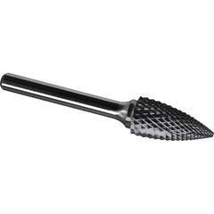Made in USA - 9.5mm Cut Diam, 0.2362" Shank Diam, Tree Head Diamond Cut Burr - Carbide, 19mm LOC, 64mm OAL - Exact Tooling