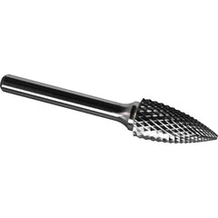 Made in USA - 9.5mm Cut Diam, 0.2362" Shank Diam, Tree Head Diamond Cut Burr - Carbide, 19mm LOC, 64mm OAL - Exact Tooling