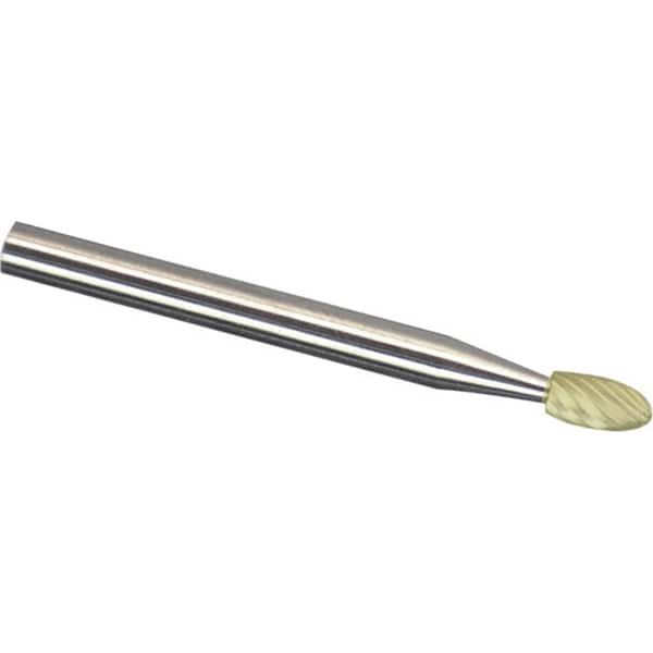 Made in USA - 6mm Cut Diam, 0.2362" Shank Diam, Oval Head Chipbreaker Cut Burr - Carbide, 9.5mm LOC, 50mm OAL - Exact Tooling