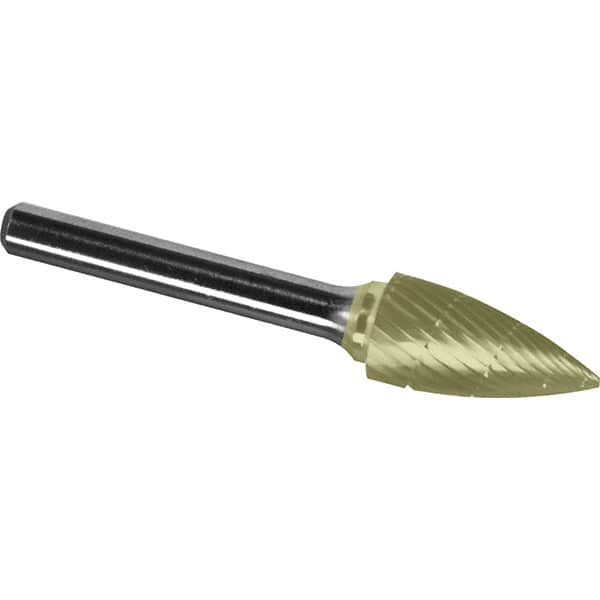 Made in USA - 6.3mm Cut Diam, 0.1181" Shank Diam, Tree Head Chipbreaker Cut Burr - Carbide, 12.7mm LOC, 50mm OAL - Exact Tooling