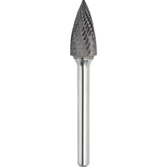 Made in USA - 8mm Cut Diam, 0.2362" Shank Diam, Tree Head Double Cut Burr - Carbide, 19mm LOC, 64mm OAL - Exact Tooling