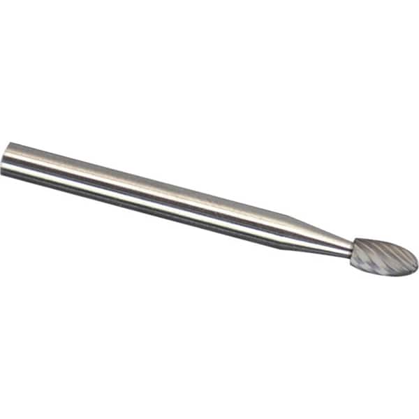 Made in USA - 6mm Cut Diam, 0.2362" Shank Diam, Oval Head Single Cut Burr - Carbide, 9.5mm LOC, 50mm OAL - Exact Tooling